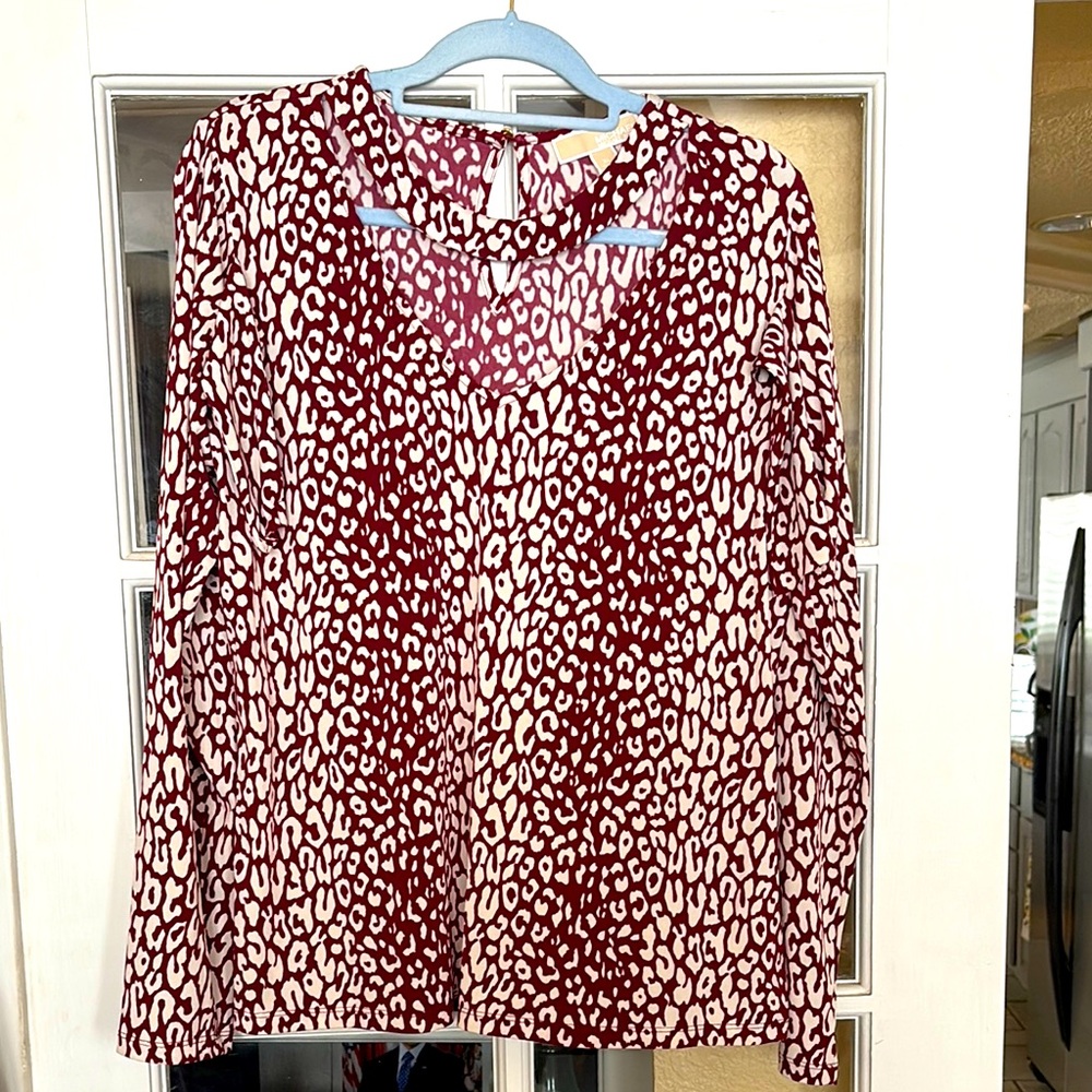MICHAEL Michael Kors Red and White Long Sleeve Relaxed Blouse